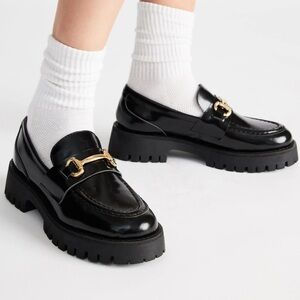 Steve Madden Lando Black Leather Chunky Loafers